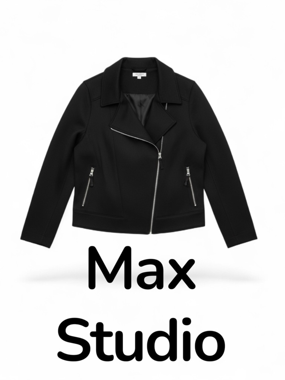Max Studio Black Asymmetric Scuba Zip Moto Jacket